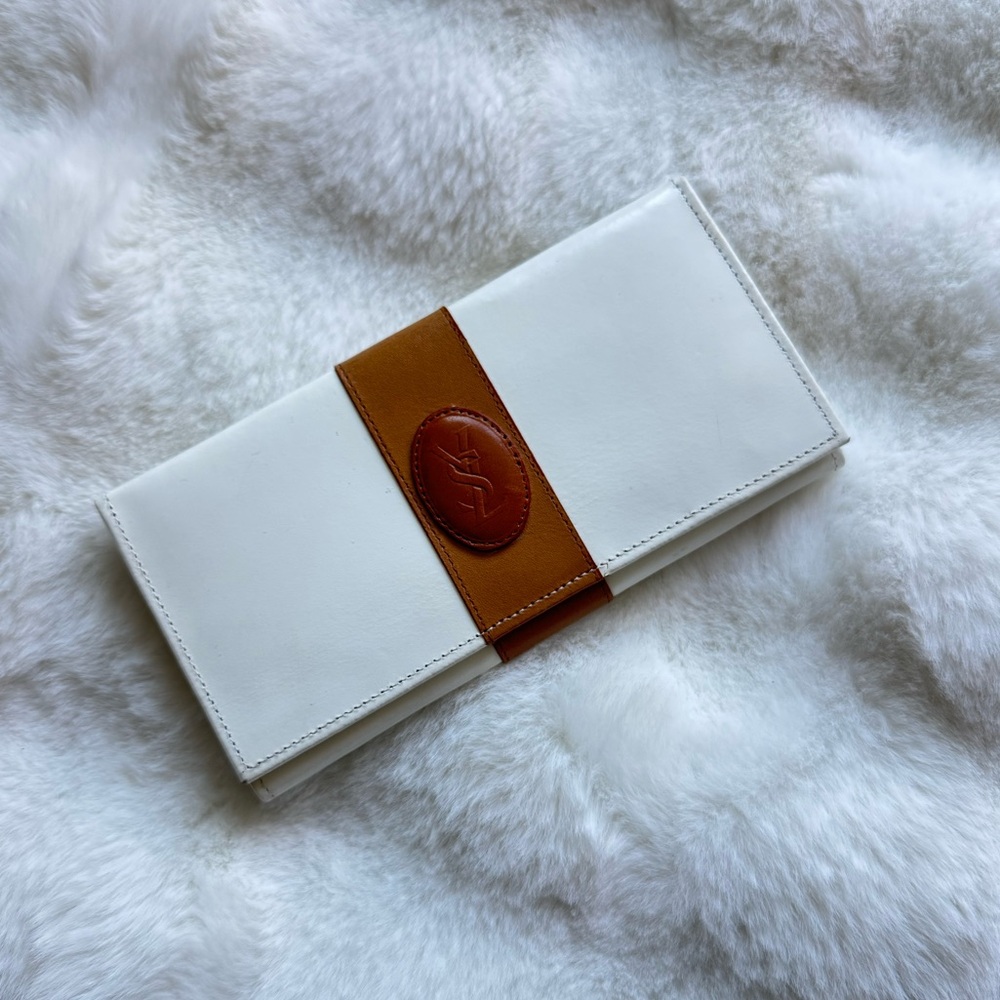 YSL VINTAGE Elegant White and Tan Women's Wallet